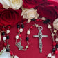 Santa Muerte Rosary with Tricolor Skulls & Santa Muerte Cross + Three Robes + Blessed + Sterling Silver Plated Chain + Handcrafted + Rosario
