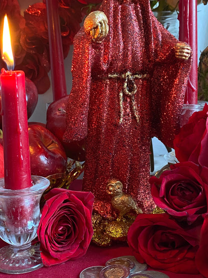 Santa Muerte Roja Figure Candle + Love + Passion + Domination + Money + 24K Gold + Baptized + Blessed + Fixed