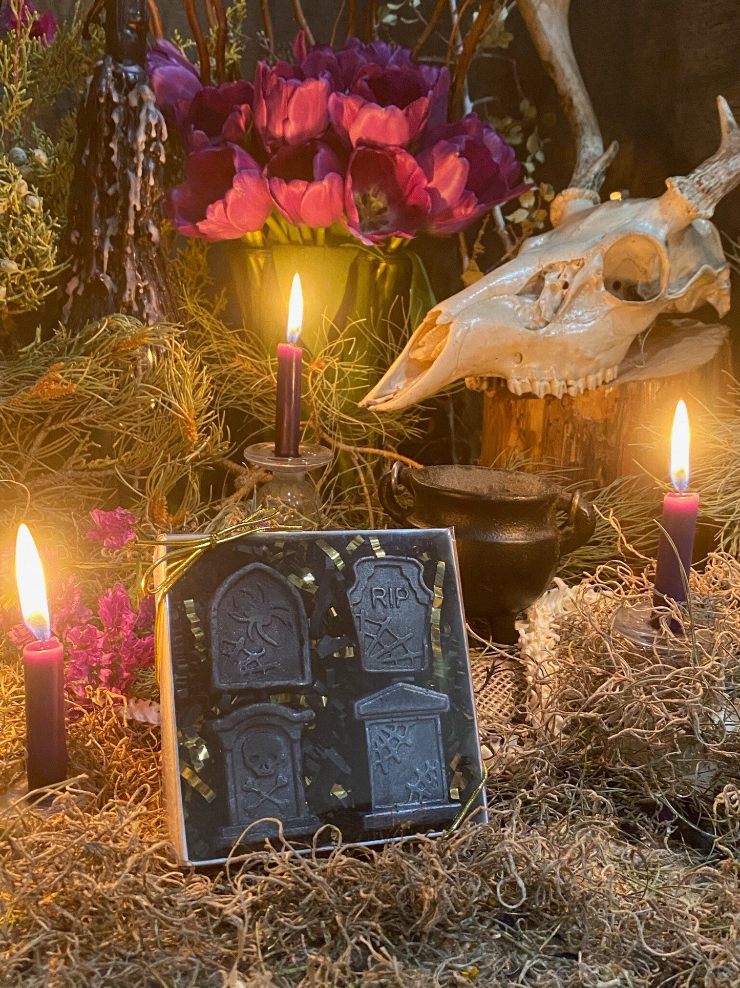 Four Tombstone Candles + Gift Box