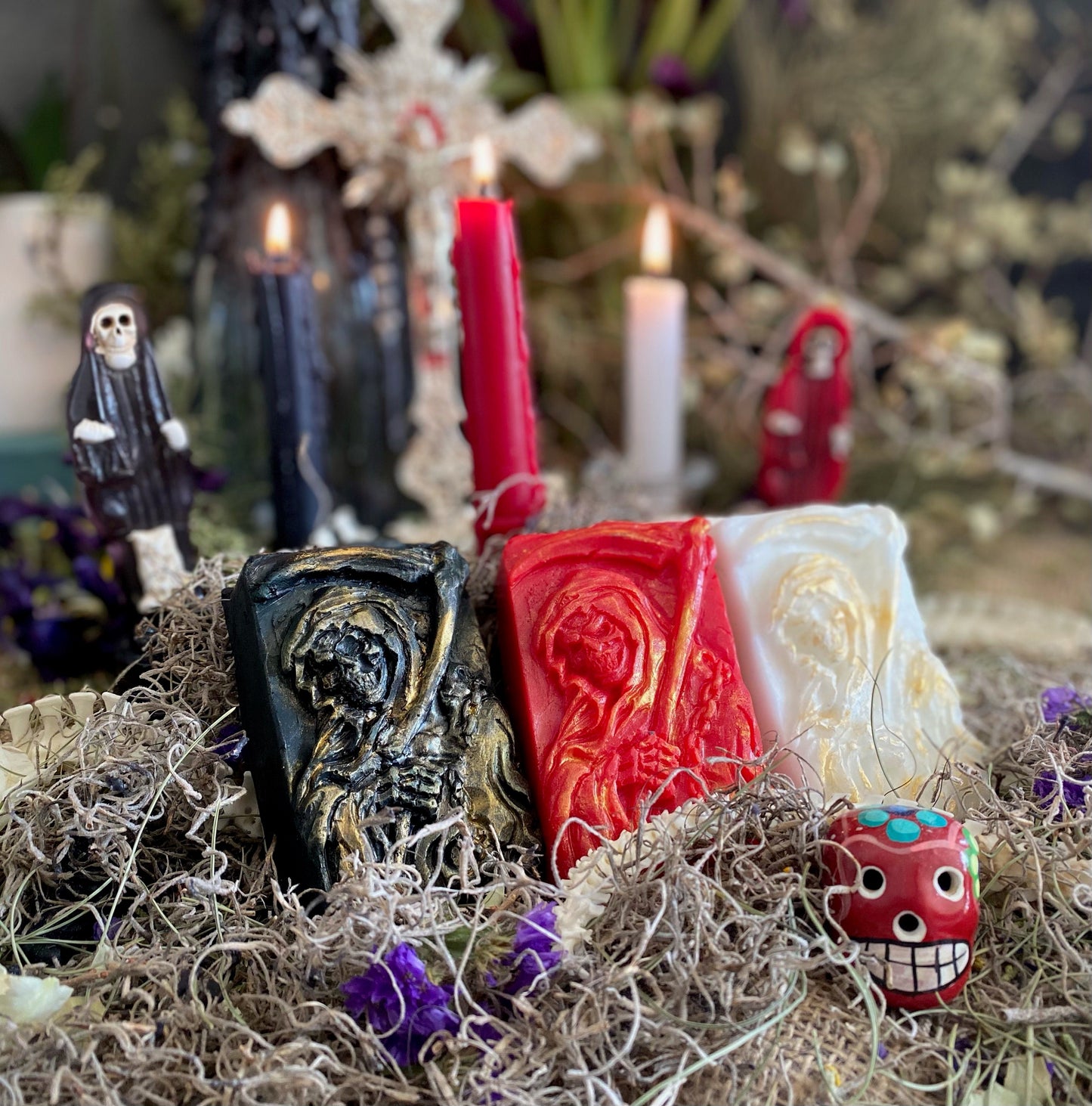 Large Santa Muerte Soap + Traditional Colors + Three Robes + Handcrafted