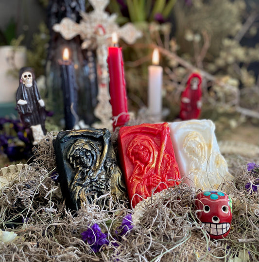 Large Santa Muerte Soap + Traditional Colors + Three Robes + Handcrafted