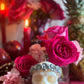 Skull Candle with Metallic Roses + Hand Painted