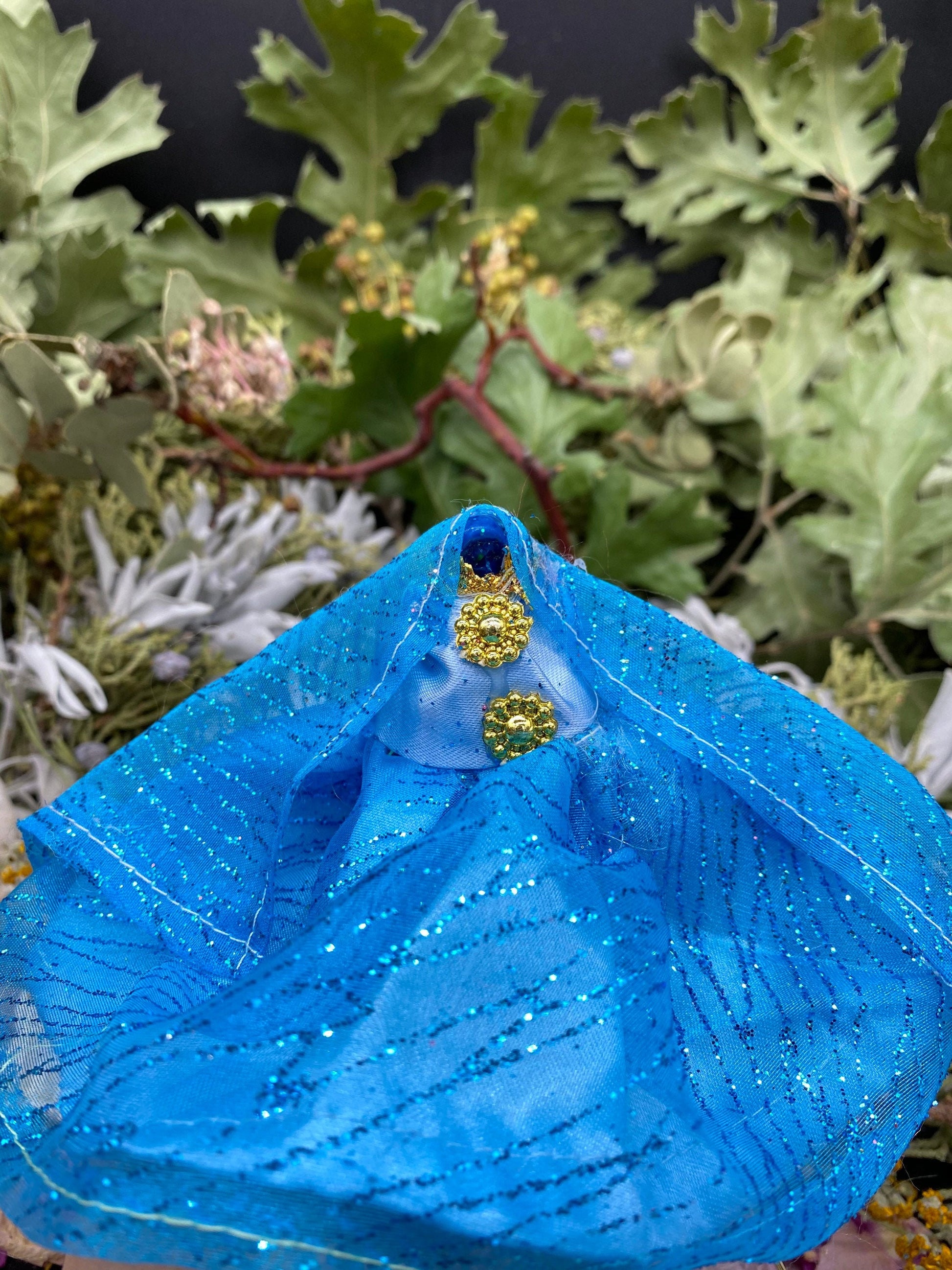 Santa Muerte Azul / Blue Statue with Dress + Fixed + Made in Mexico
