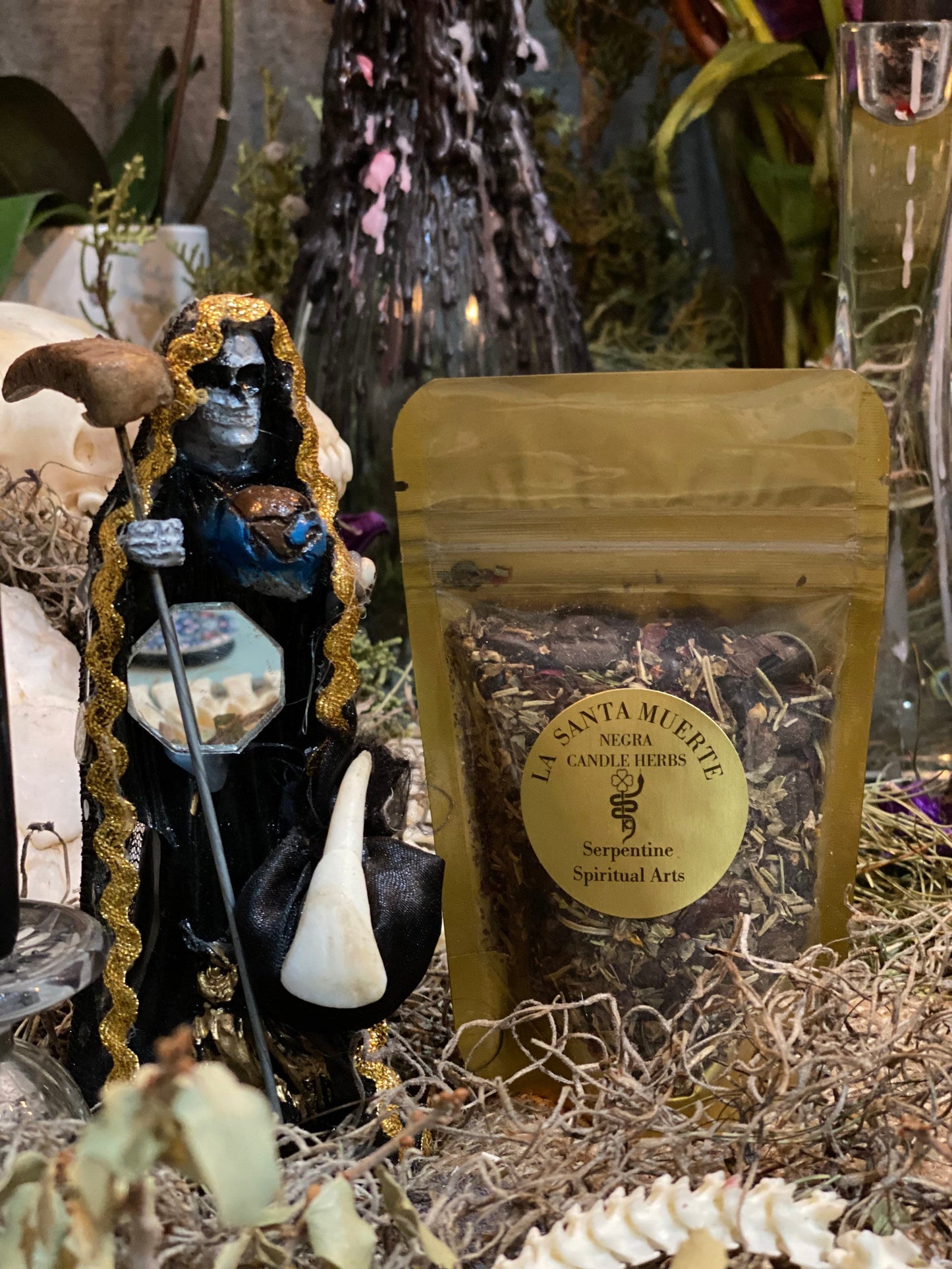 Santa Muerte Negra Herbs + Protection + Reverse Attacks + Hex + Remove Obstacles + Break Curses + Overcome Enemy + Destroy Evil + Necromancy