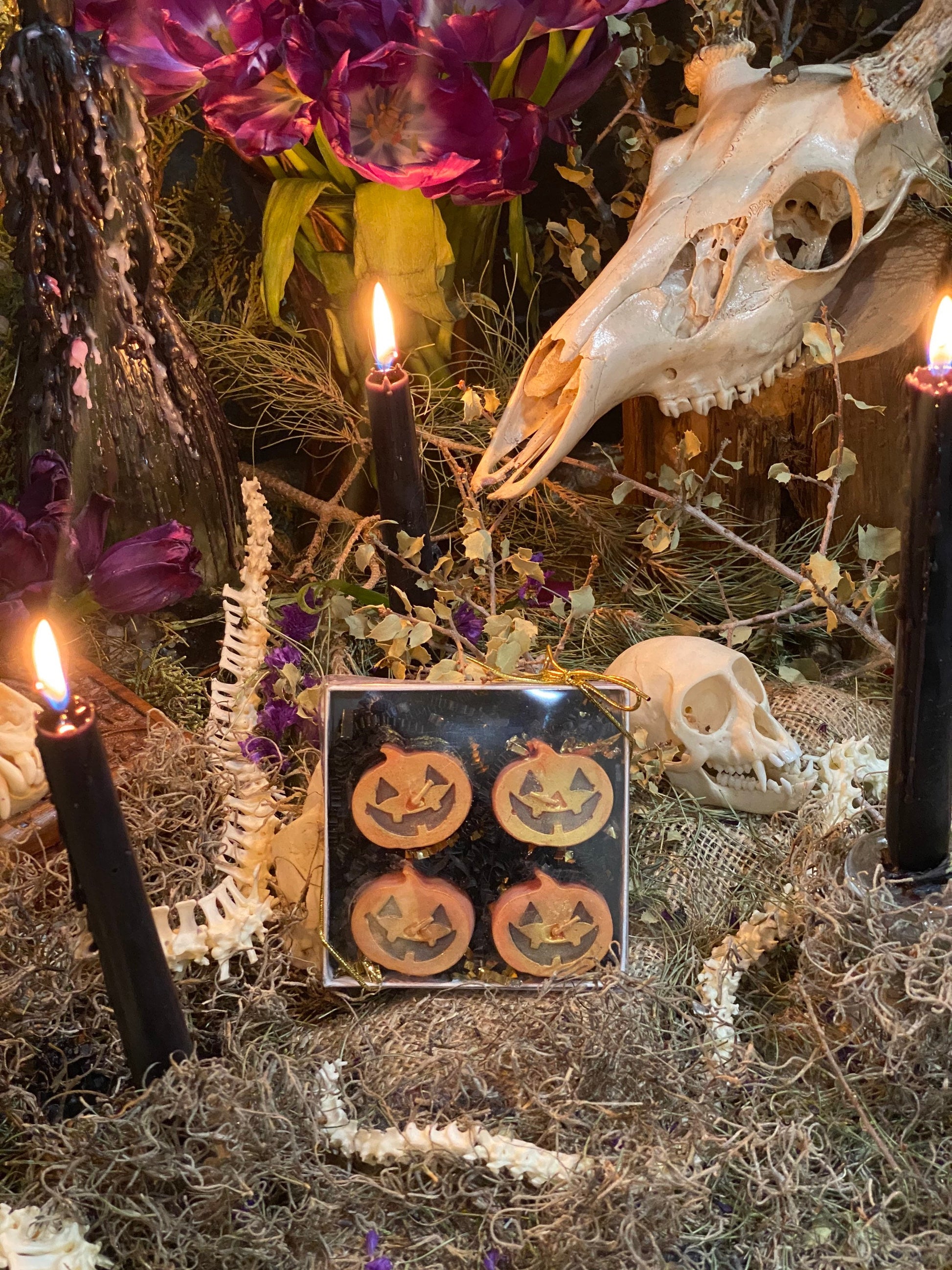 Jack O’Lantern Tealight Candles + Gift Box + Protection + Samhain + Halloween + Scare Away Evil Spirits