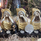 Santa Muerte Dorada Hear No, Speak No, See No Evil Statue + Gold + Baptized + Made in Mexico + Tetragrammaton + Stop Gossip + Hide Spellwor