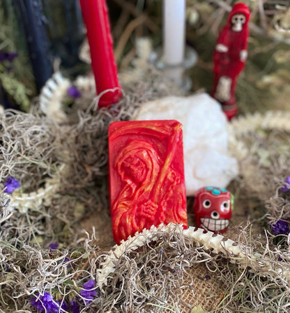 Large Santa Muerte Roja Soap + Blessed + Love + Passion + Money + Handcrafted