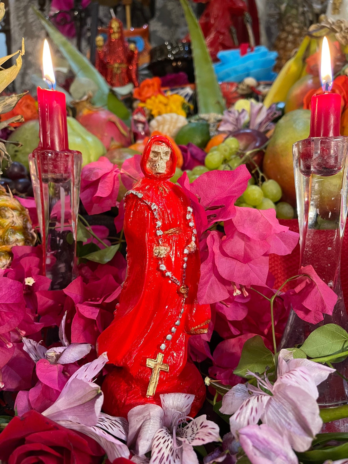 Santa Muerte Roja Rosary Statue + Baptized + Fixed + Made in Mexico + Rosario