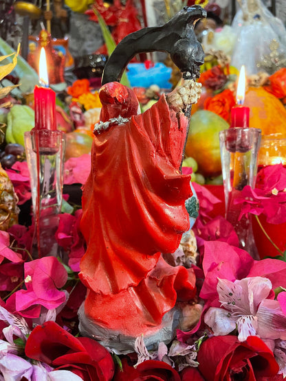 Santa Muerte Roja Statue 9” + Baptized + Vencedora + Fixed + Made in Mexico
