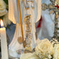 12” Santa Muerte Blanca Statue with Dress + Baptized + Fixed + Purity + Made in Mexico + 24K Gold Leaf on Scythe