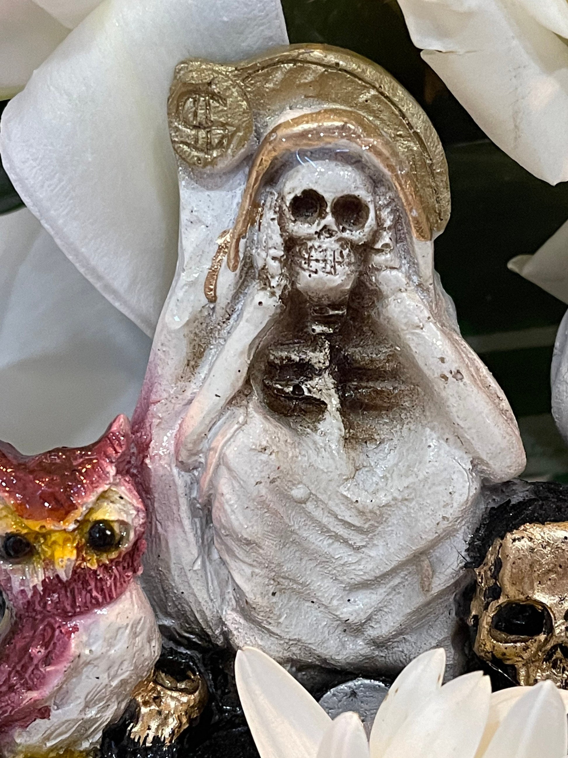 Santa Muerte Blanca Hear No, Speak No, See No Evil Statue + Baptized + Made in Mexico + Tetragrammaton