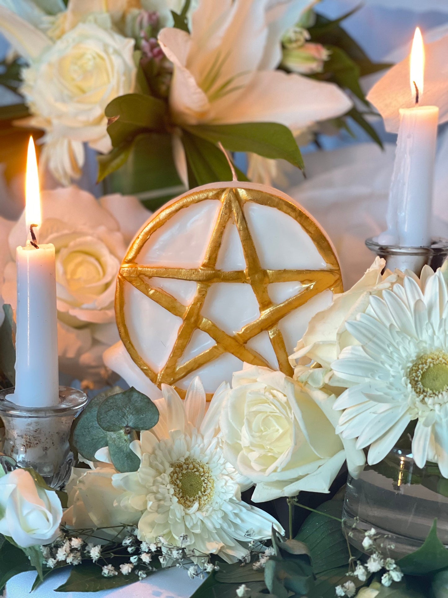 White Pentacle Candle + Witch + Witchcraft + Wicca + Protection