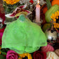 Santa Muerte Verde Statue with Dress + Green + Money + Legal Issues + Justice + Baptized + Fixed + Made in Mexico + 24K Gold Leaf on Scythe