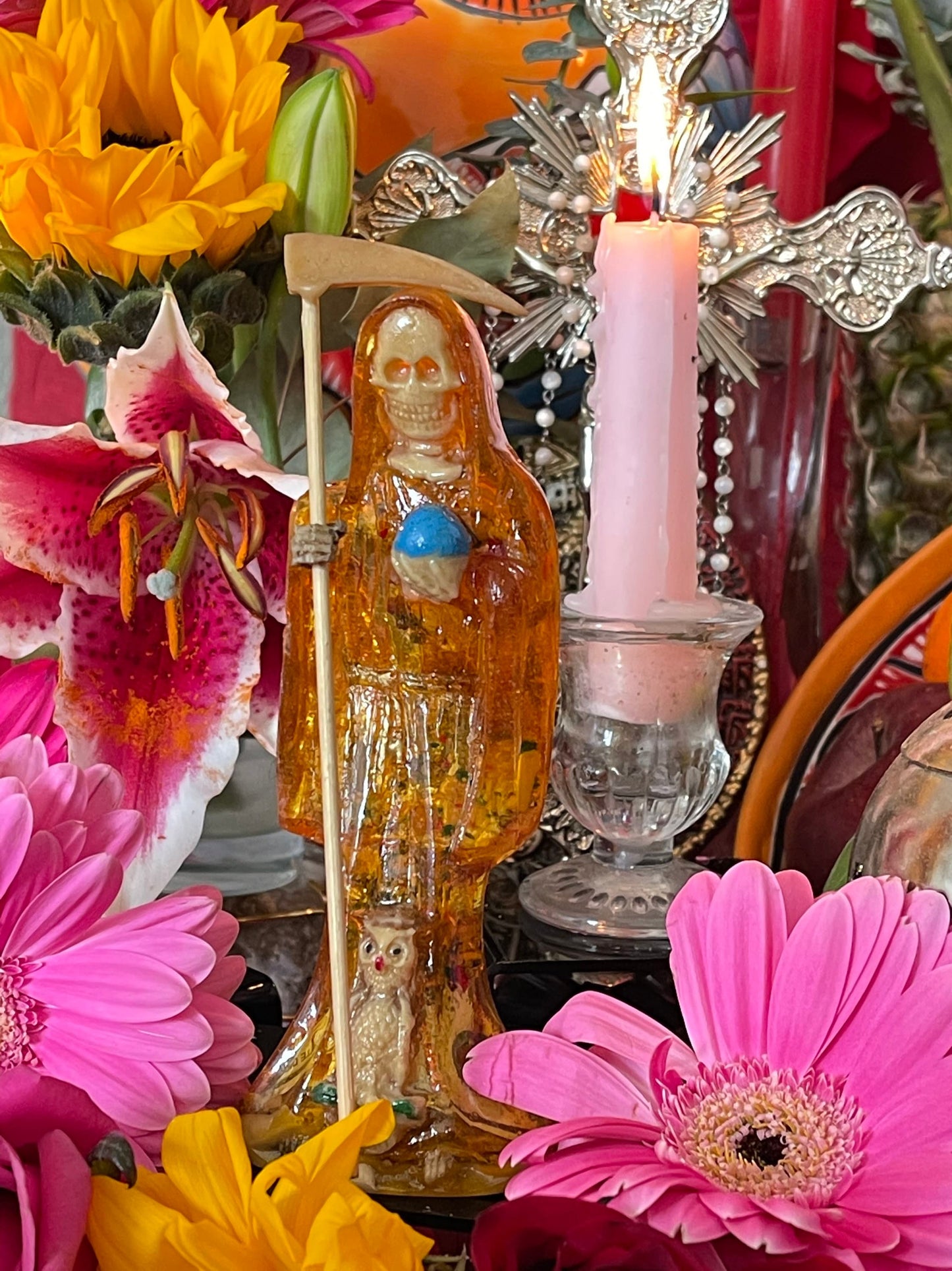 Santa Muerte Amarilla Statue + Yellow + 24K + Baptized + Transparent + Fixed + Made in Mexico