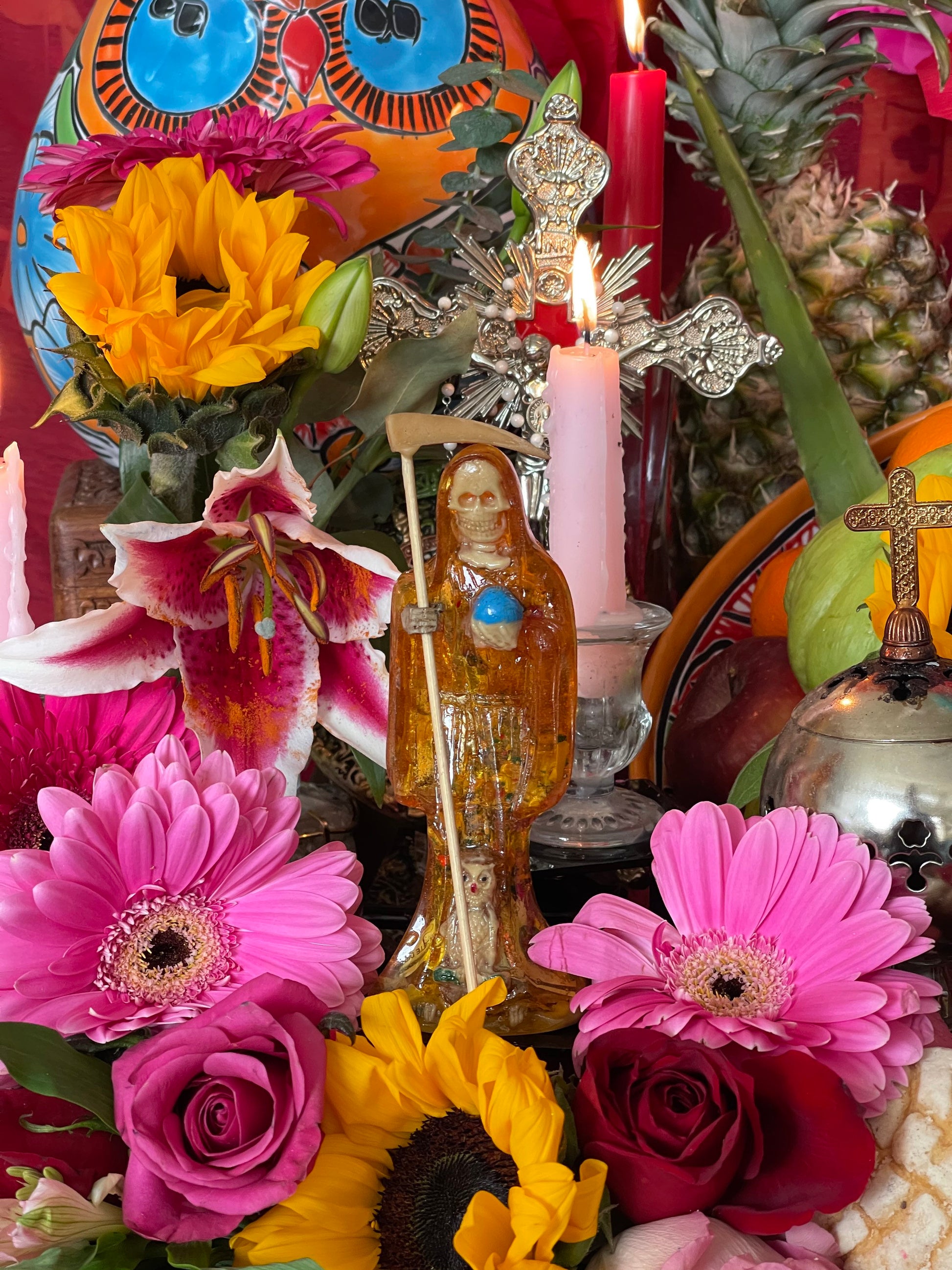 Santa Muerte Amarilla Statue + Yellow + 24K + Baptized + Transparent + Fixed + Made in Mexico