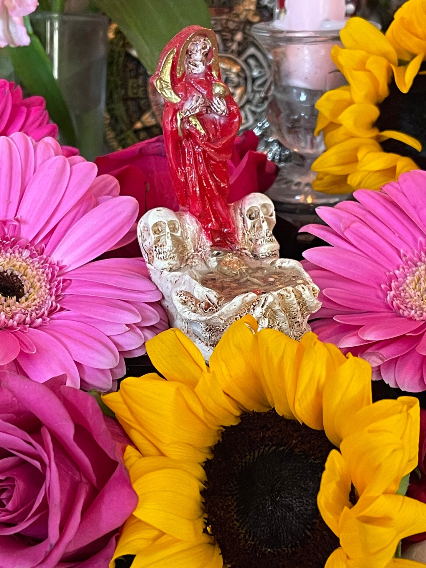 Santa Muerte Roja Statuette in Hands + Baptized + Blessed + Fixed + Made in Mexico