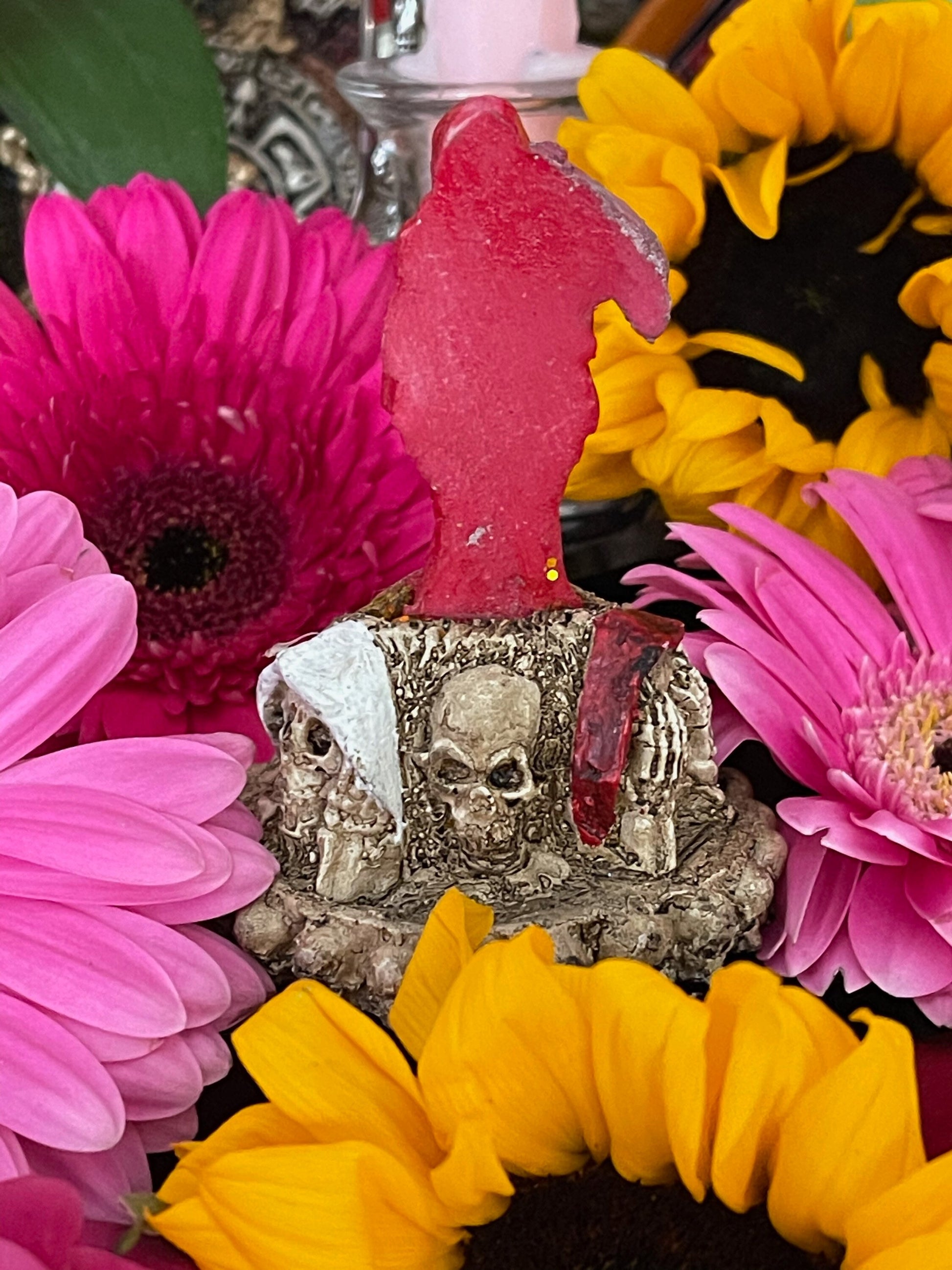 Santa Muerte Roja Statuette + Hear, Speak, See No Evil + Hide Love Spellwork + Baptized + Blessed + Fixed + Made in Mexico