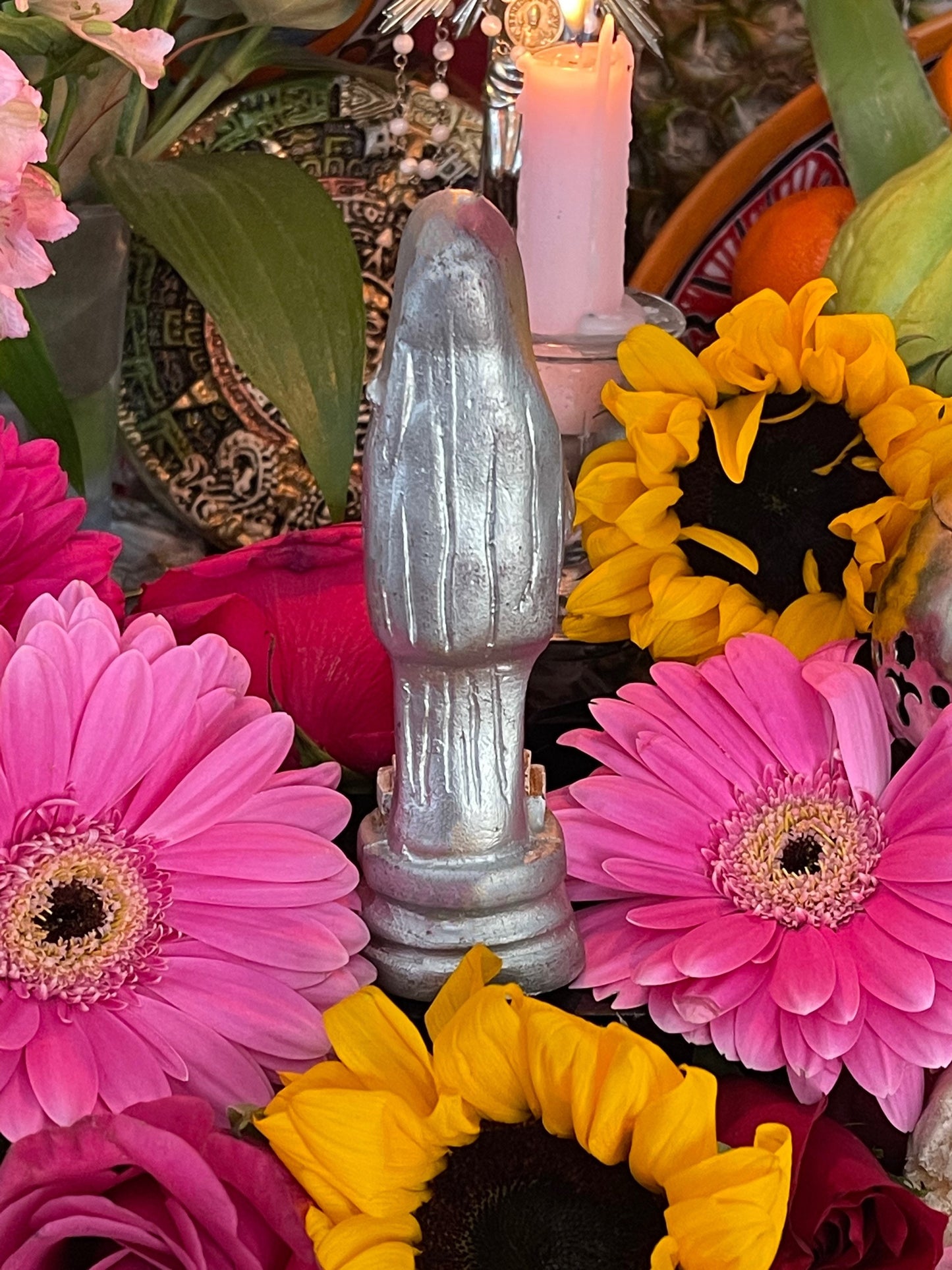 Santa Muerte Plata/Silver Statue + Baptized + Pyramid + Fixed + Made in Mexico + Money + Working with the Moon + Luck