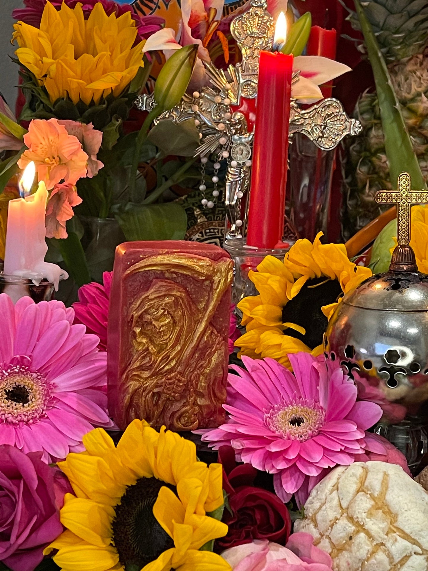 Large Santa Muerte Roja Soap + Blessed + Love + Passion + Money + Handcrafted