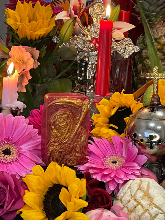 Large Santa Muerte Roja Soap + Blessed + Love + Passion + Money + Handcrafted