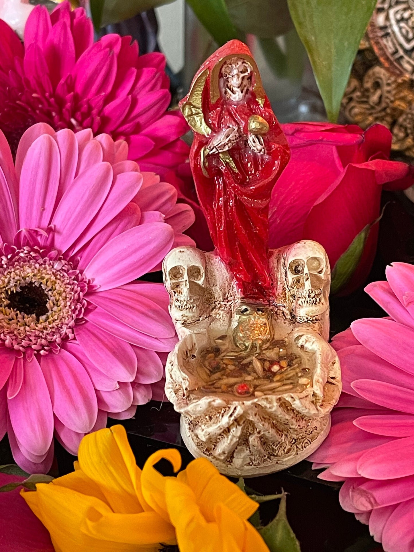 Santa Muerte Roja Statuette in Hands + Baptized + Blessed + Fixed + Made in Mexico