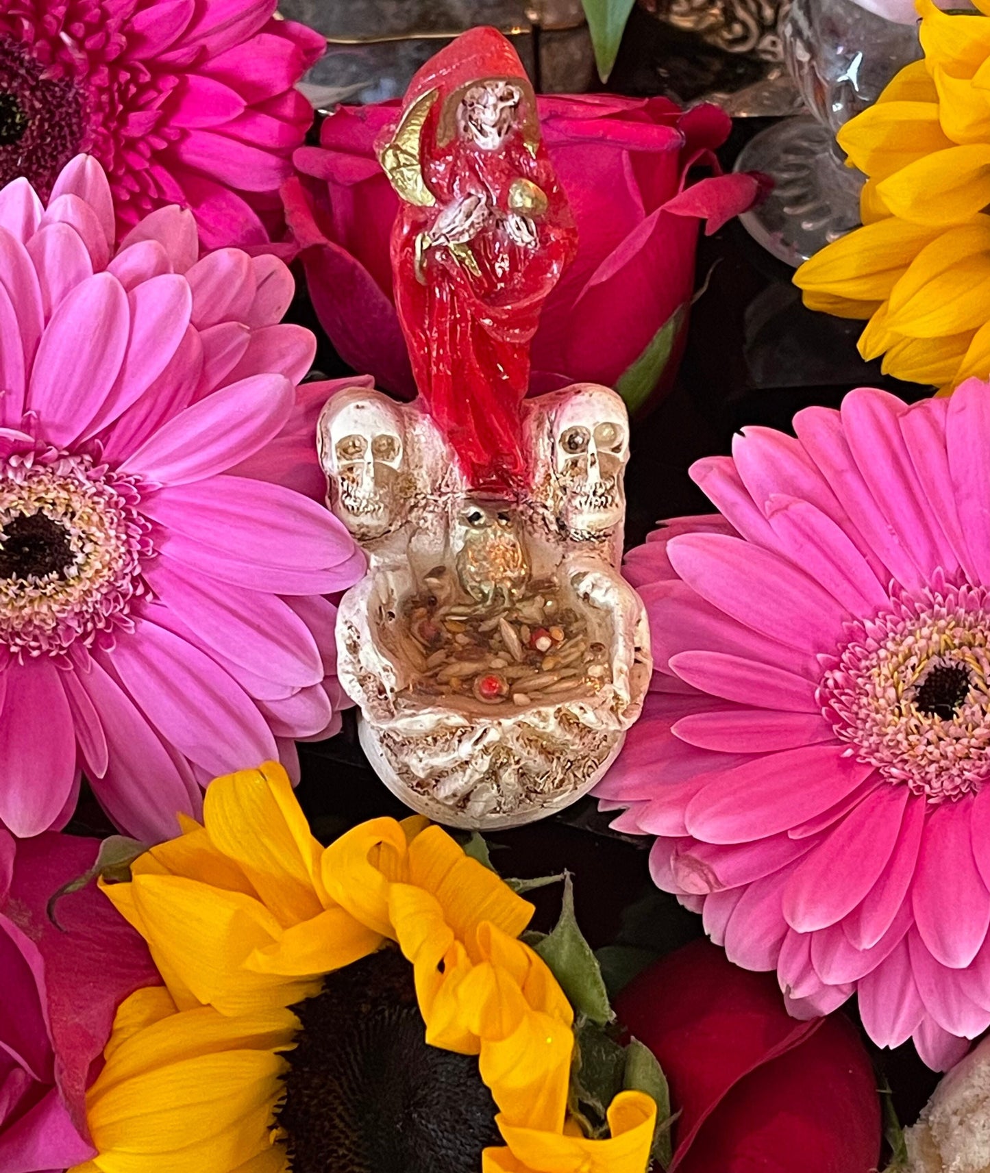 Santa Muerte Roja Statuette in Hands + Baptized + Blessed + Fixed + Made in Mexico