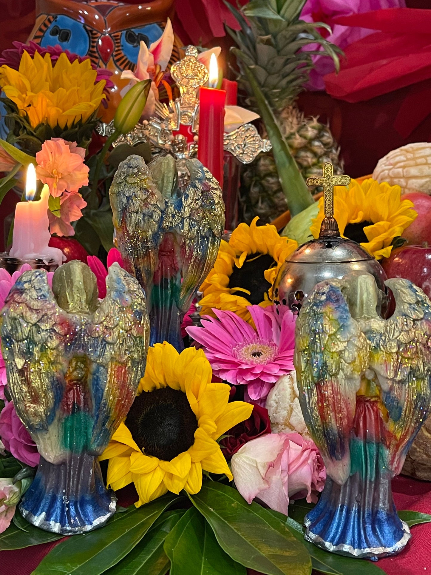 Santa Muerte Siete Colores Hear No, Speak No, See No Evil Statue Set + Baptized + Made in Mexico