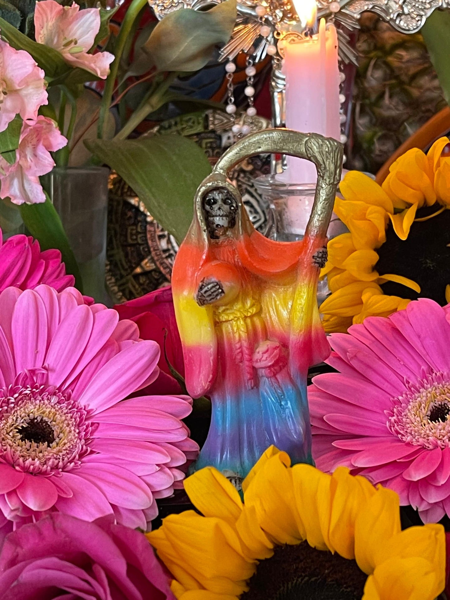 Santa Muerte Siete Colores Abundance Statue + Baptized + Fixed + Made in Mexico