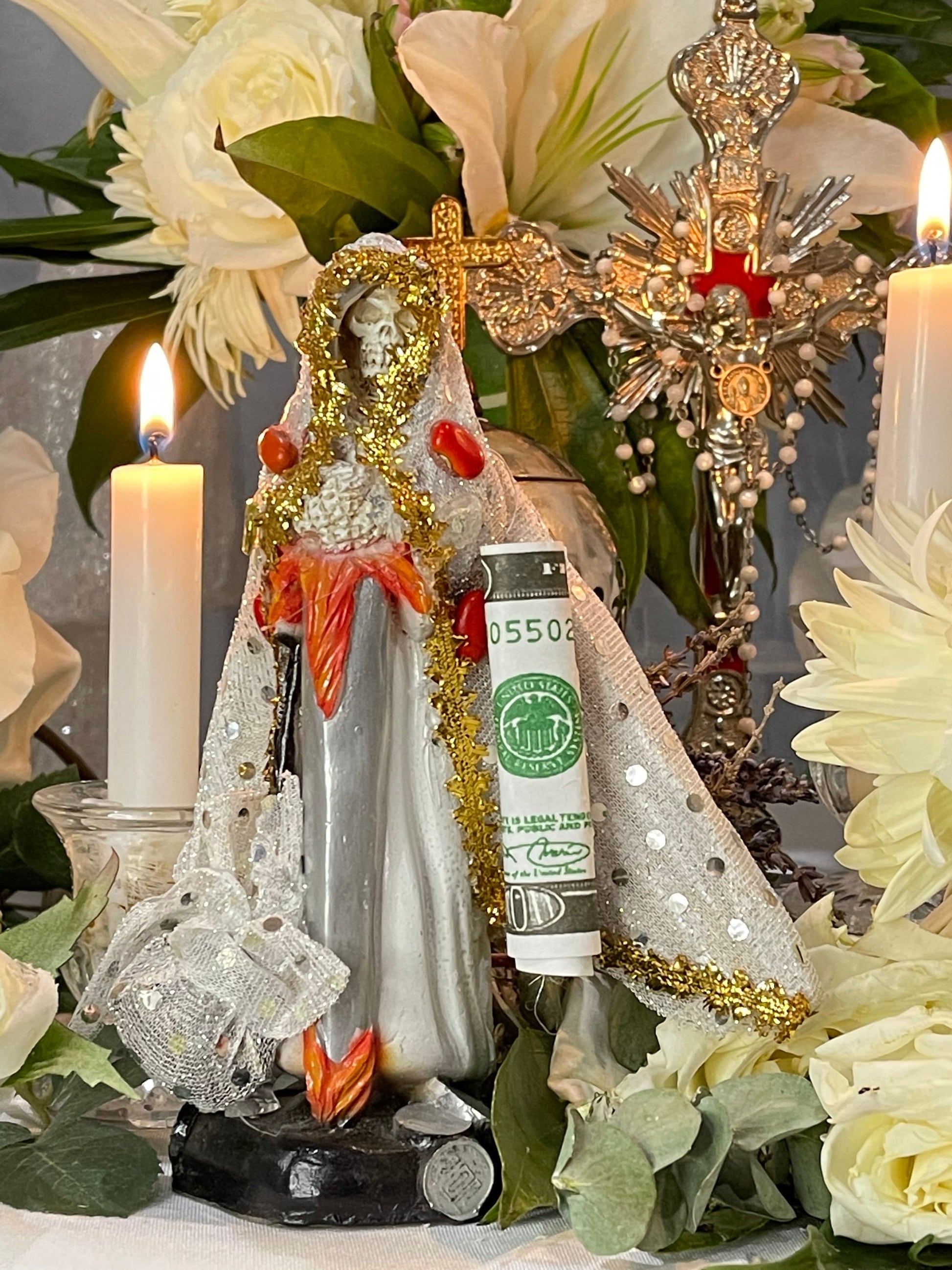 Deluxe Santa Muerte Blanca Justicia / Justice Statue + 7” + Baptized + Fixed + Made in Mexico
