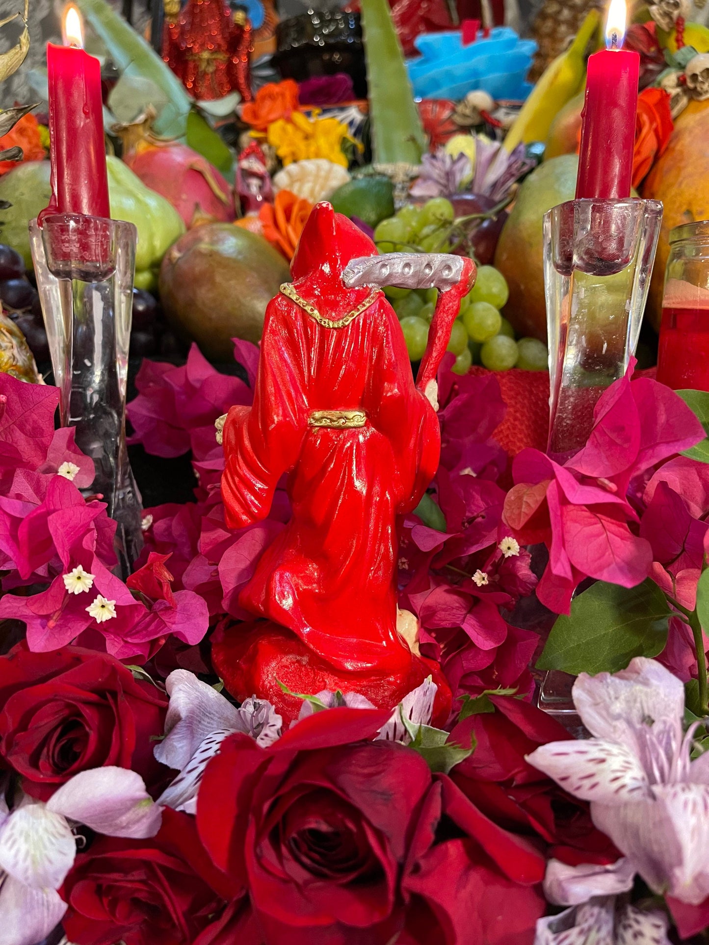 Santa Muerte Roja Imperial Statue + 6.5” + Baptized + Fixed + Made in Mexico