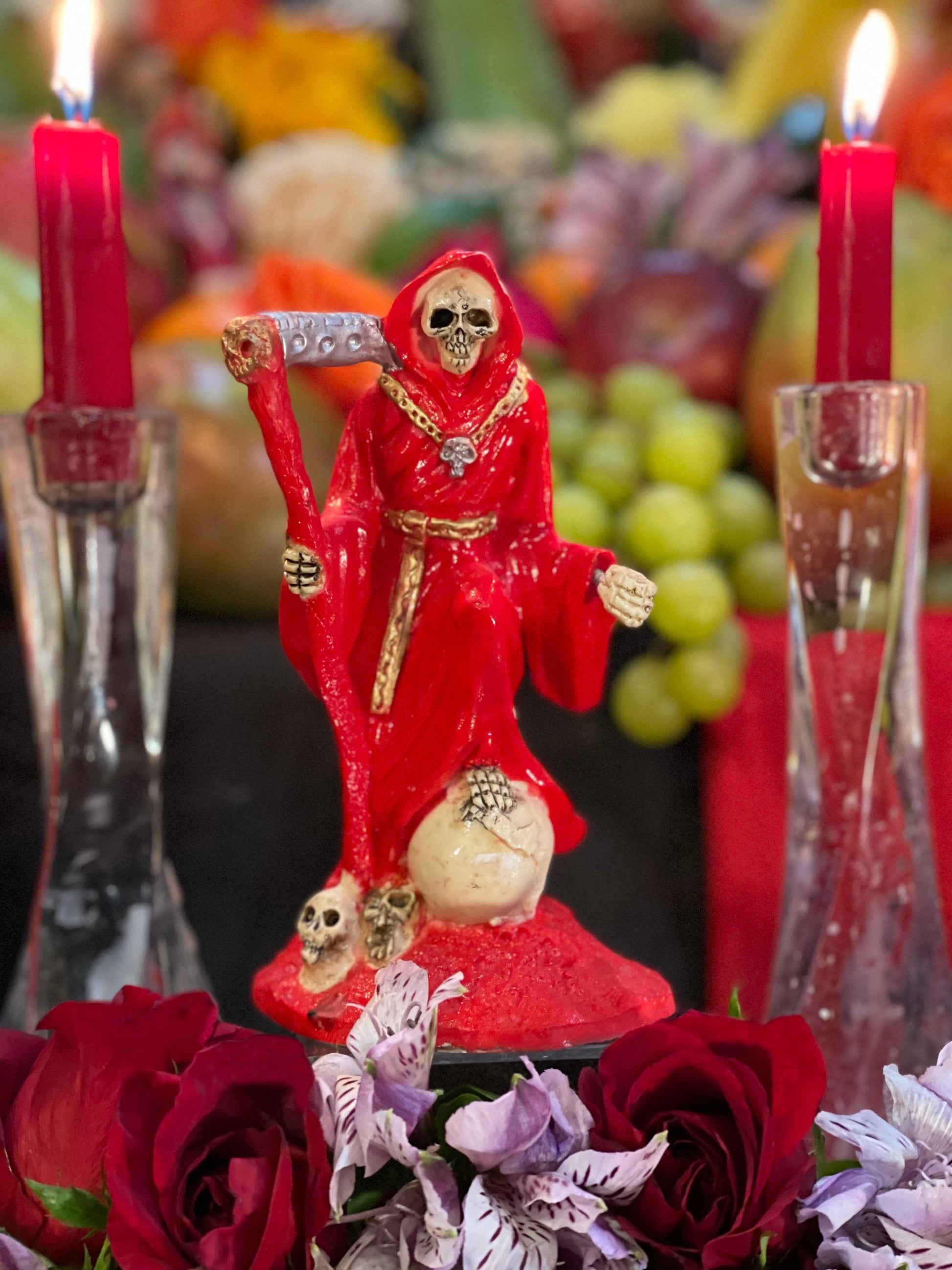 Santa Muerte Roja Imperial Statue + 6.5” + Baptized + Fixed + Made in Mexico