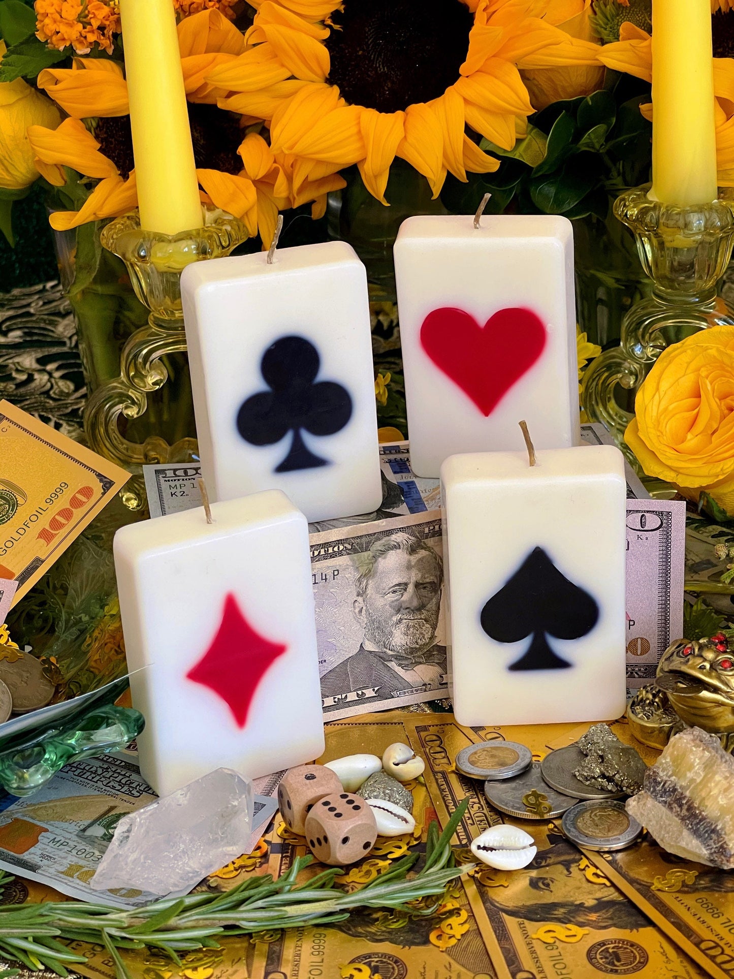 Playing Card Candle + Set of Suits + Conjure + Hoodoo + Folk Magic + Cartomancy + Straight