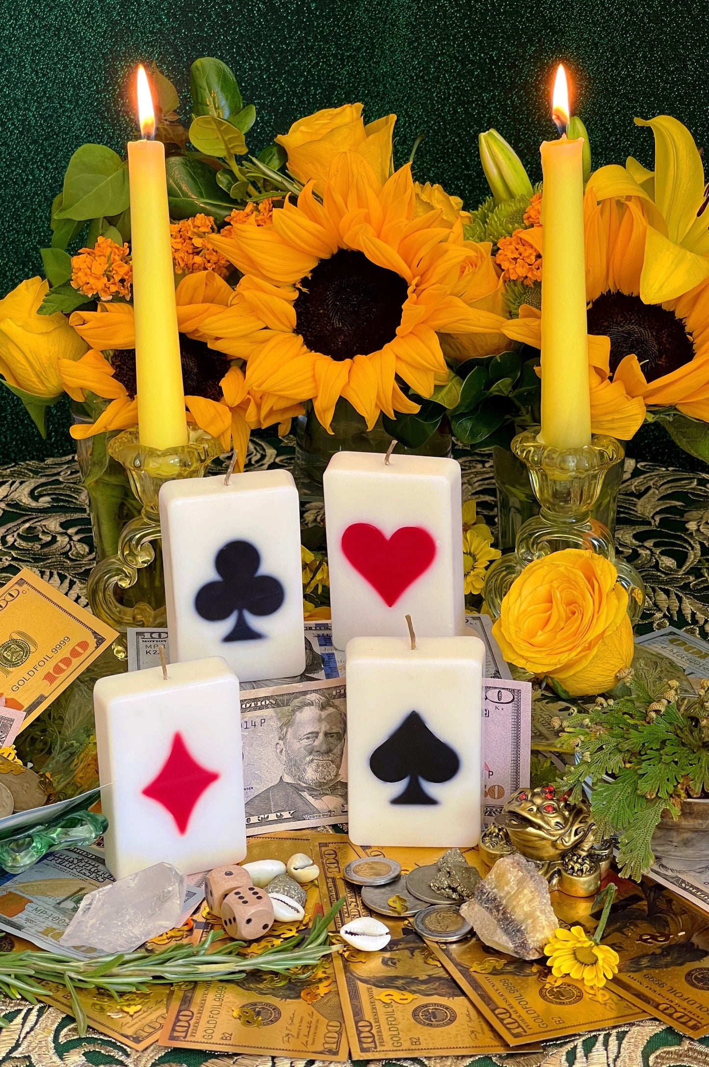 Playing Card Candle + Set of Suits + Conjure + Hoodoo + Folk Magic + Cartomancy + Straight