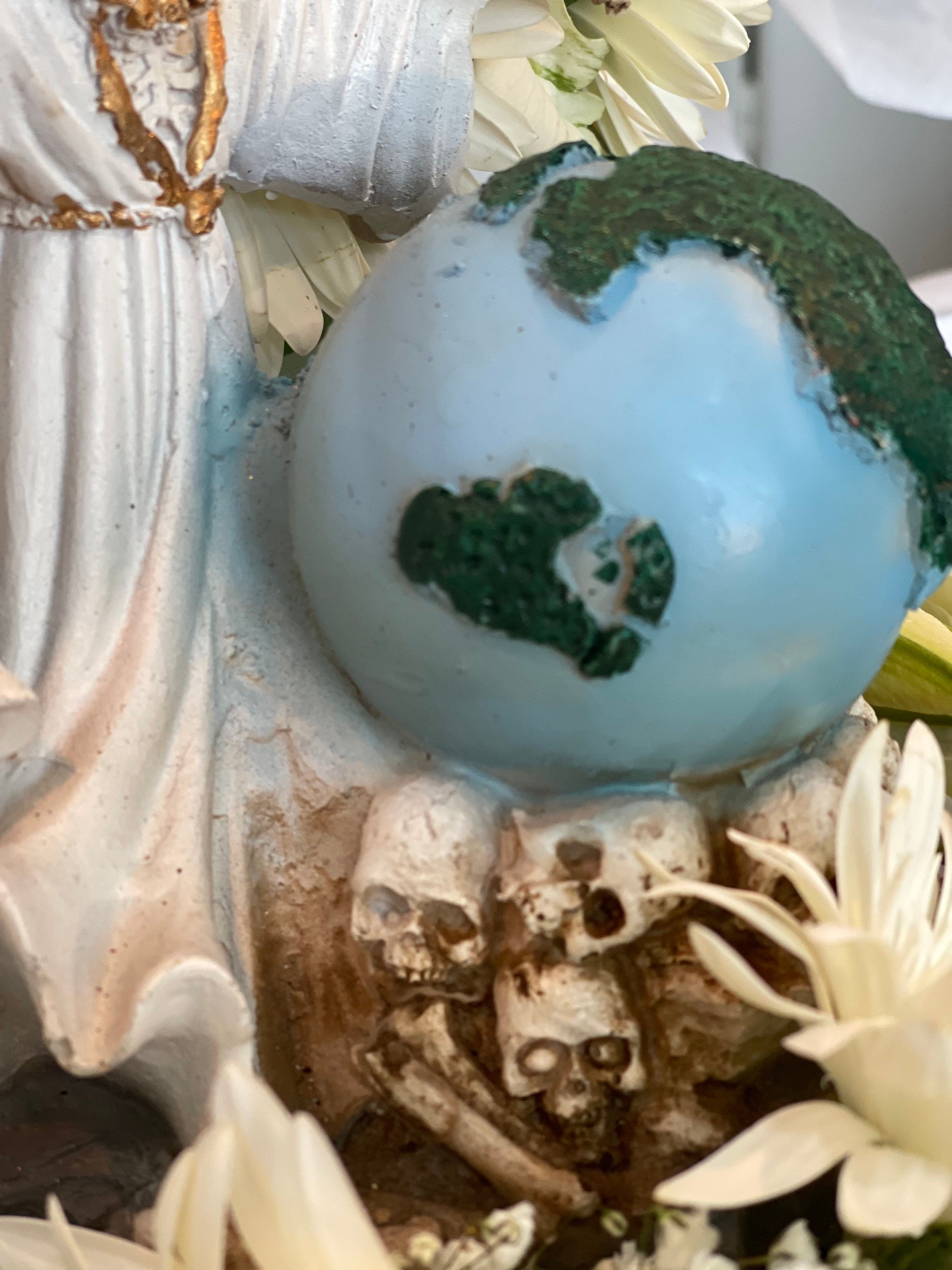 Santa Muerte Blanca Statue 9” + Baptized + Vencedora + Fixed + Made in Mexico