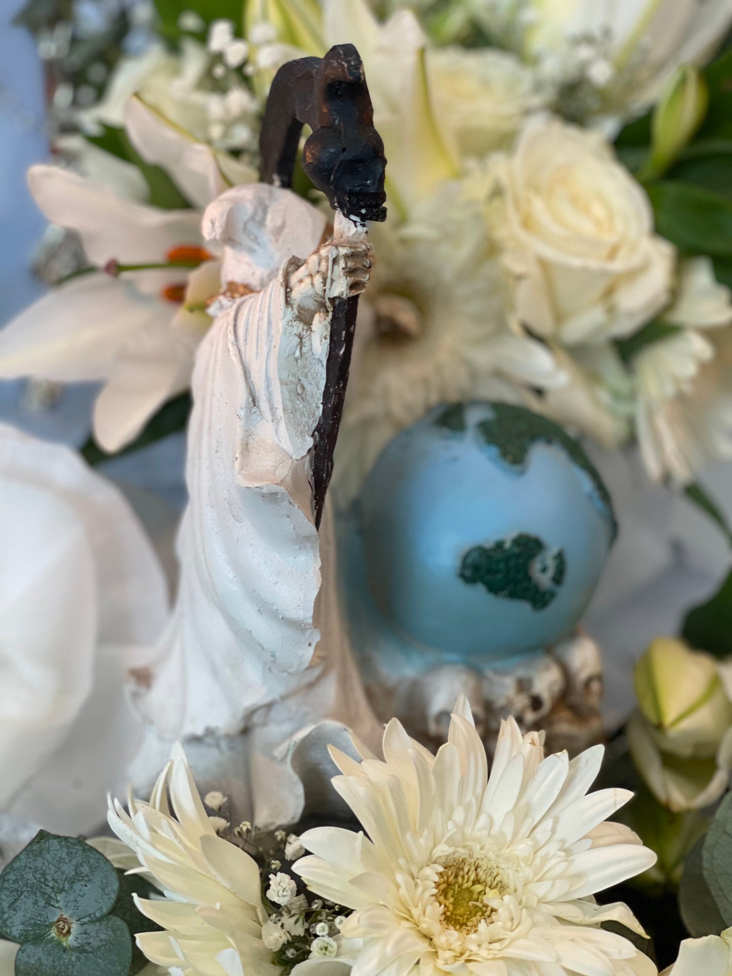 Santa Muerte Blanca Statue 9” + Baptized + Vencedora + Fixed + Made in Mexico
