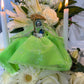 Santa Muerte Verde Statue with Dress + Green + Money + Legal Issues + Justice + Baptized + Fixed + Made in Mexico + 24K Gold Leaf on Scythe