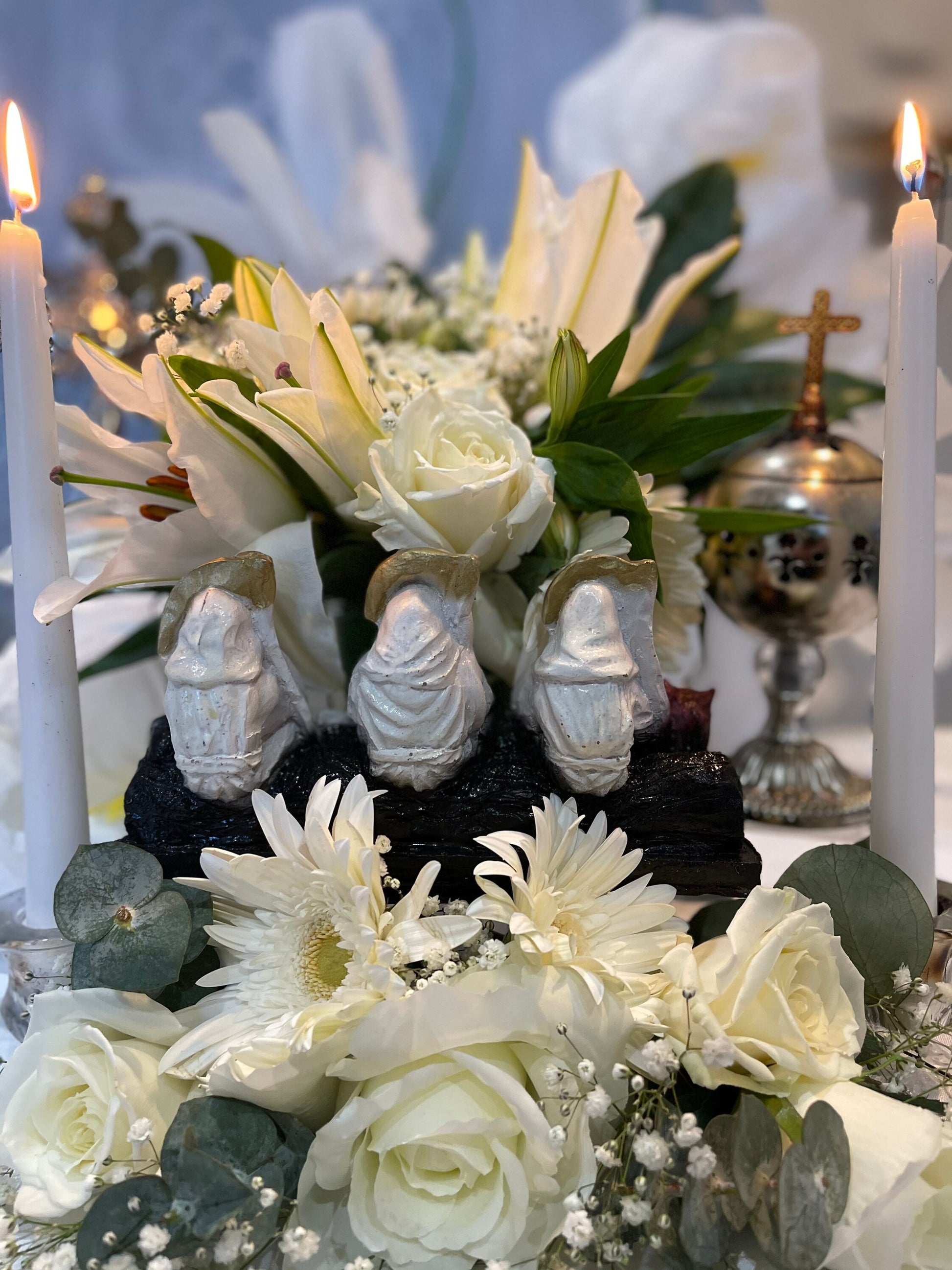 Santa Muerte Blanca Hear No, Speak No, See No Evil Statue + Baptized + Made in Mexico + Tetragrammaton