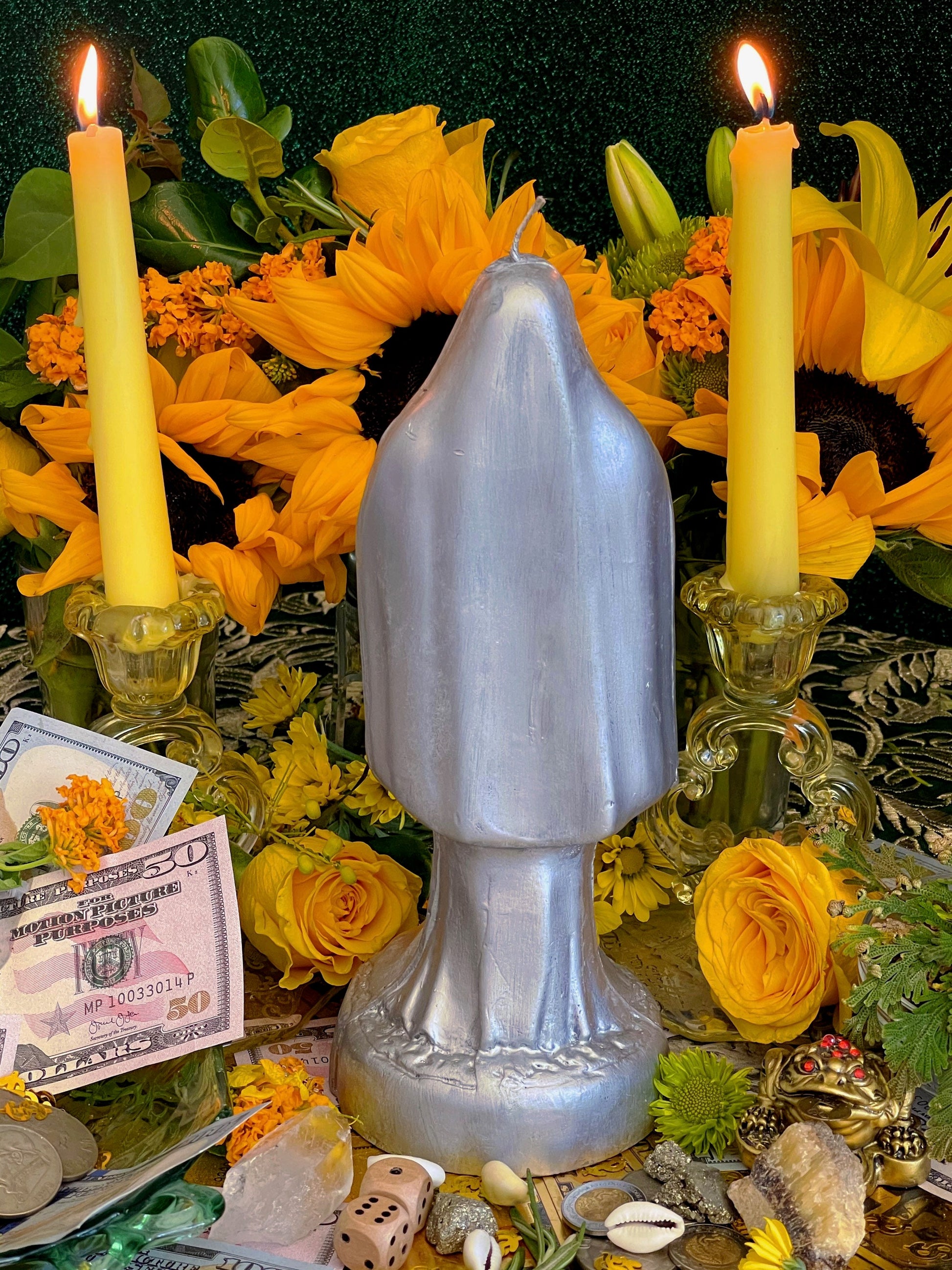 Santa Muerte Plata Candle + Blessed + Sterling Silver + Improve Finances + Gambling