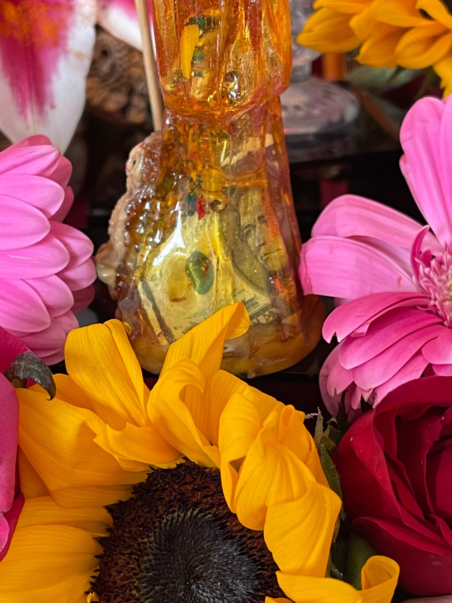 Santa Muerte Amarilla Statue + Yellow + 24K + Baptized + Transparent + Fixed + Made in Mexico