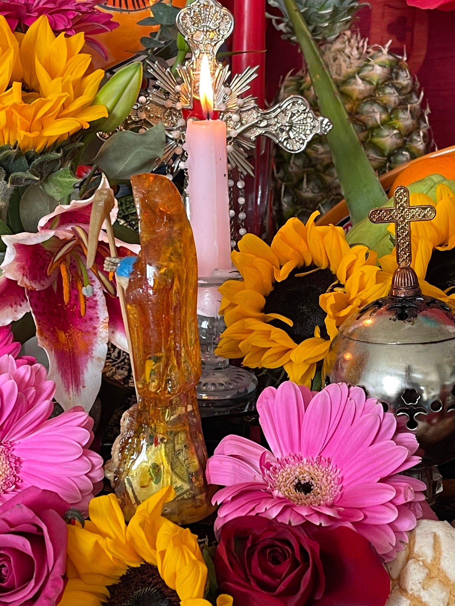 Santa Muerte Amarilla Statue + Yellow + 24K + Baptized + Transparent + Fixed + Made in Mexico
