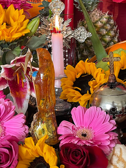 Santa Muerte Amarilla Statue + Yellow + 24K + Baptized + Transparent + Fixed + Made in Mexico