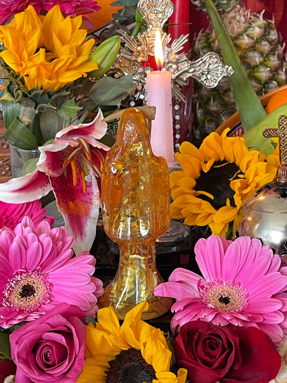 Santa Muerte Amarilla Statue + Yellow + 24K + Baptized + Transparent + Fixed + Made in Mexico