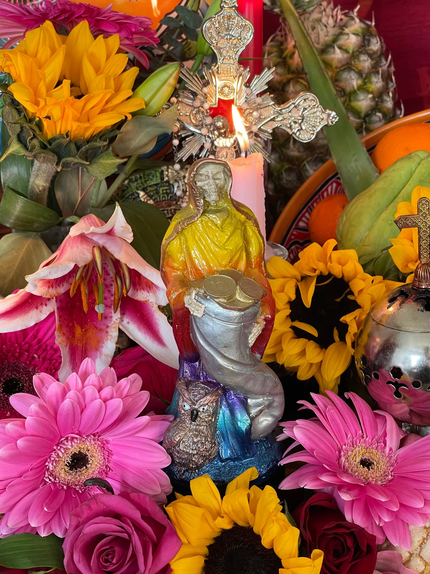 Santa Muerte Siete Colores Abundance Statue + Baptized + Fixed + Made in Mexico