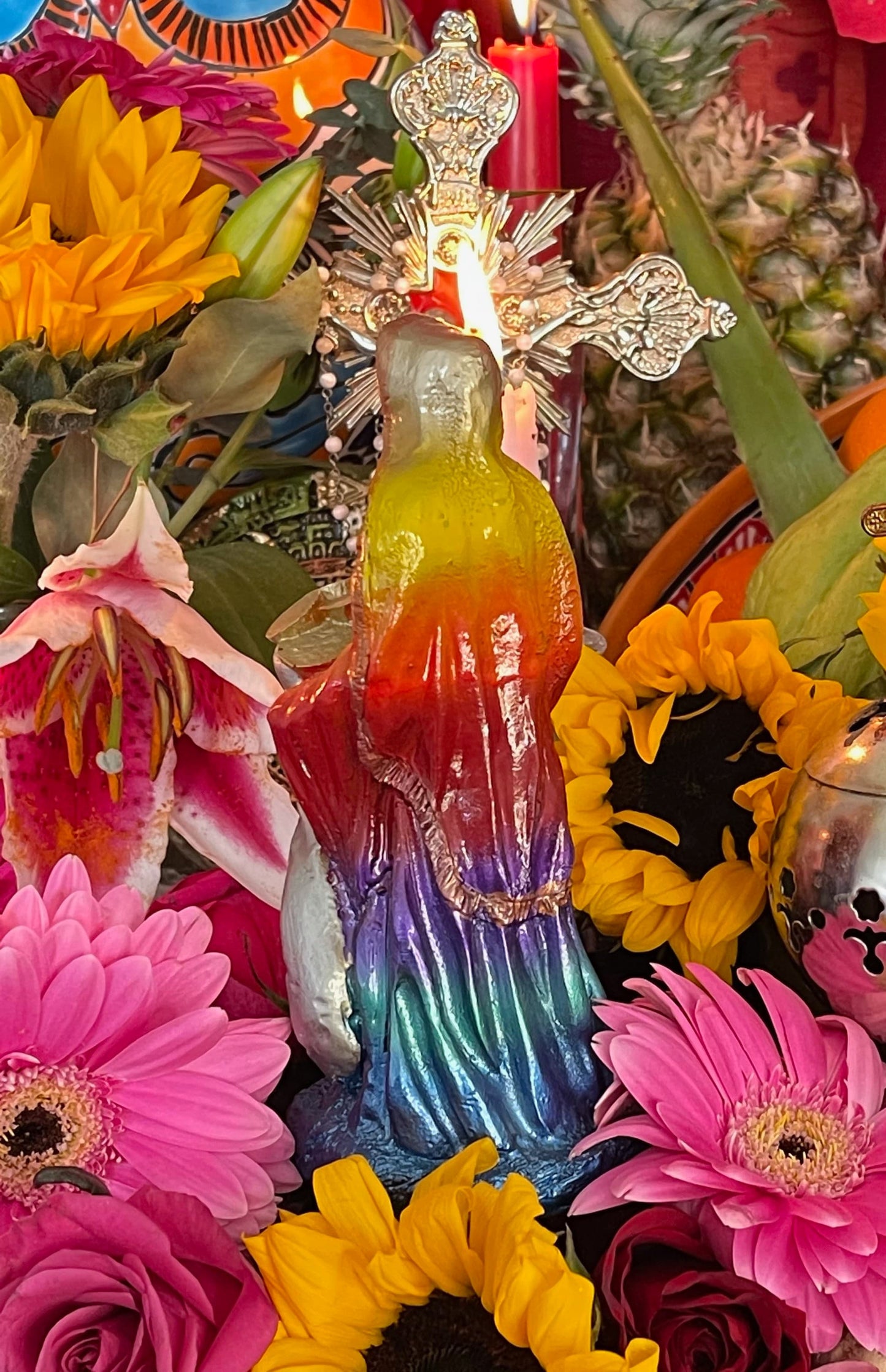 Santa Muerte Siete Colores Abundance Statue + Baptized + Fixed + Made in Mexico
