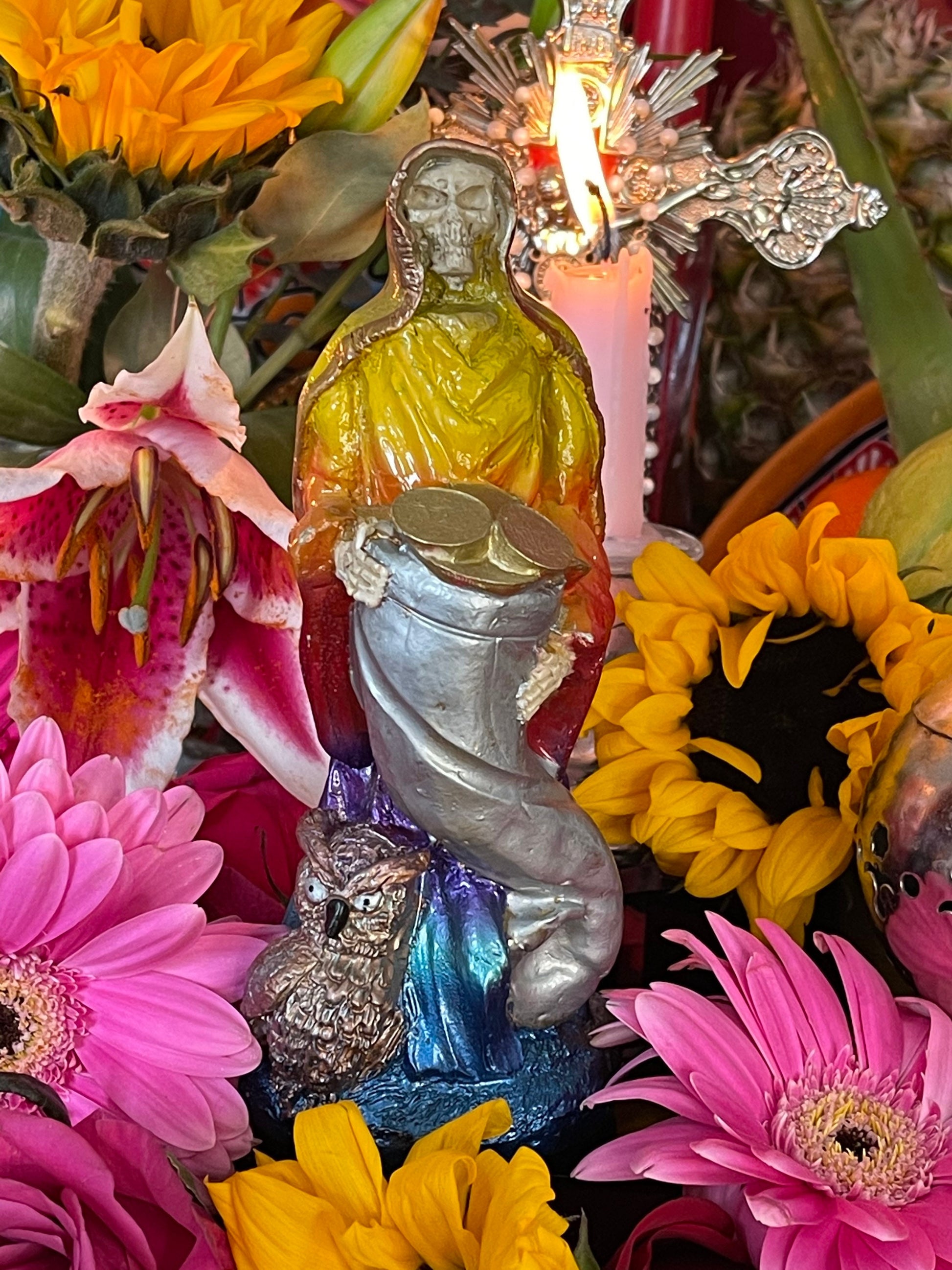 Santa Muerte Siete Colores Abundance Statue + Baptized + Fixed + Made in Mexico