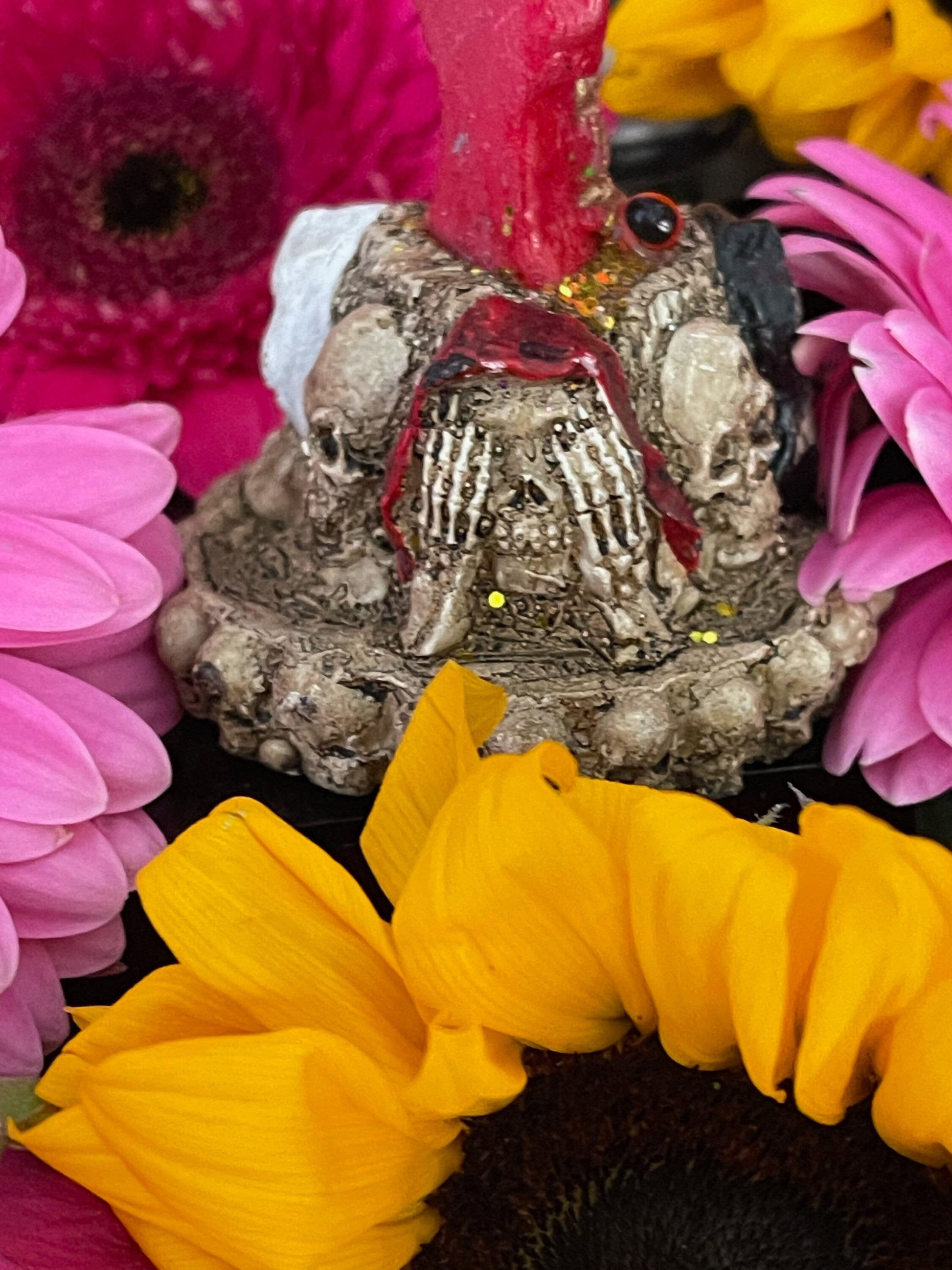Santa Muerte Roja Statuette + Hear, Speak, See No Evil + Hide Love Spellwork + Baptized + Blessed + Fixed + Made in Mexico