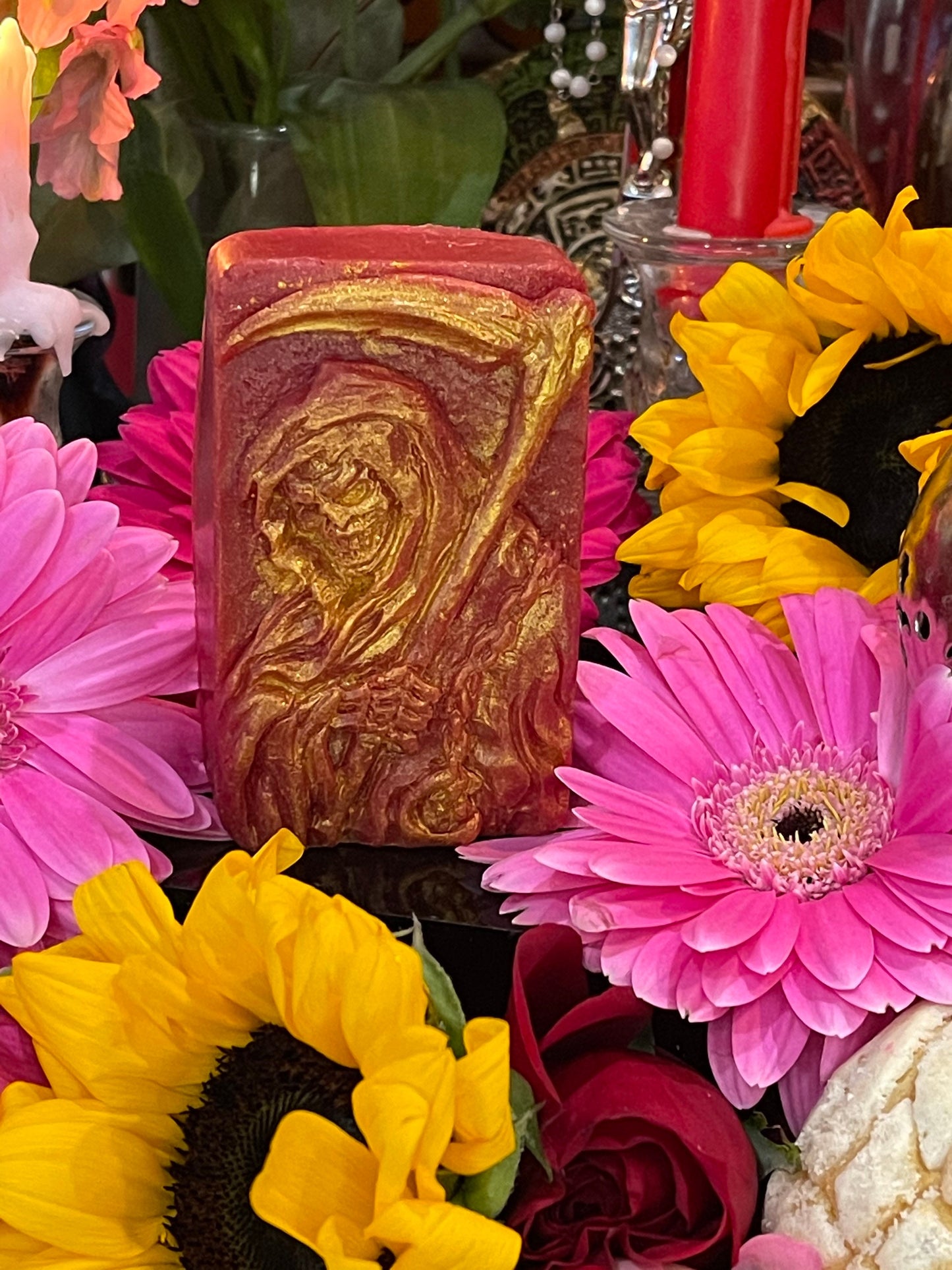 Large Santa Muerte Roja Soap + Blessed + Love + Passion + Money + Handcrafted