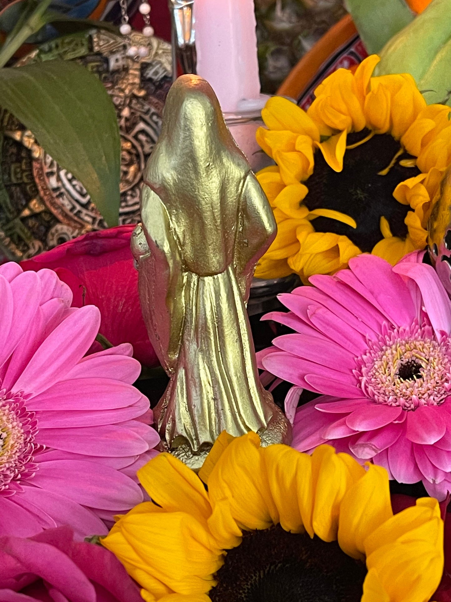 Santa Muerte Dorada Statue + Money + Luck + Business Elevation + Gold + Justicia + Justice + Baptized + Fixed + Made in Mexico