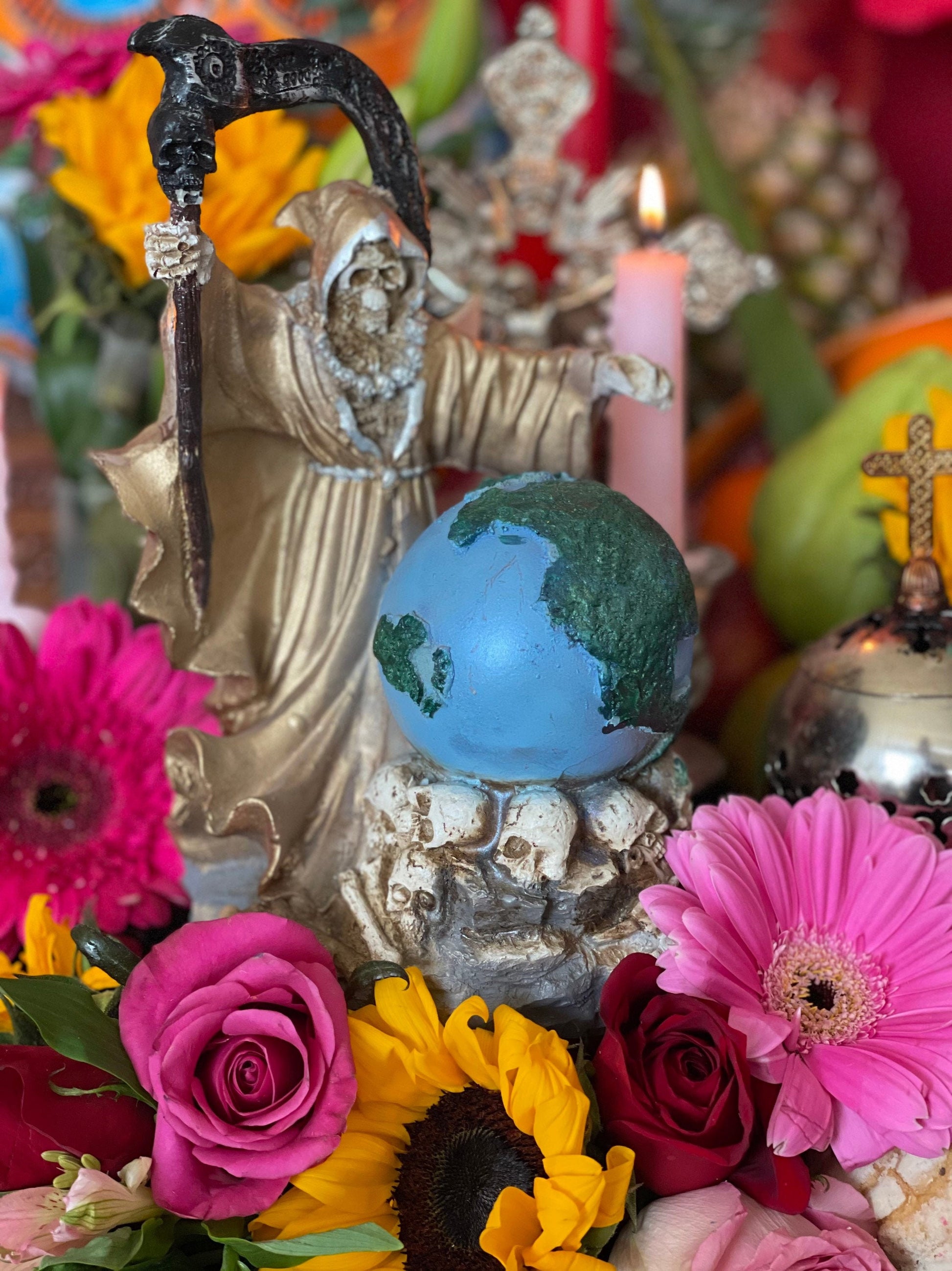Santa Muerte Dorada Statue 9” + Gold + Baptized + Vencedora + Fixed + Made in Mexico