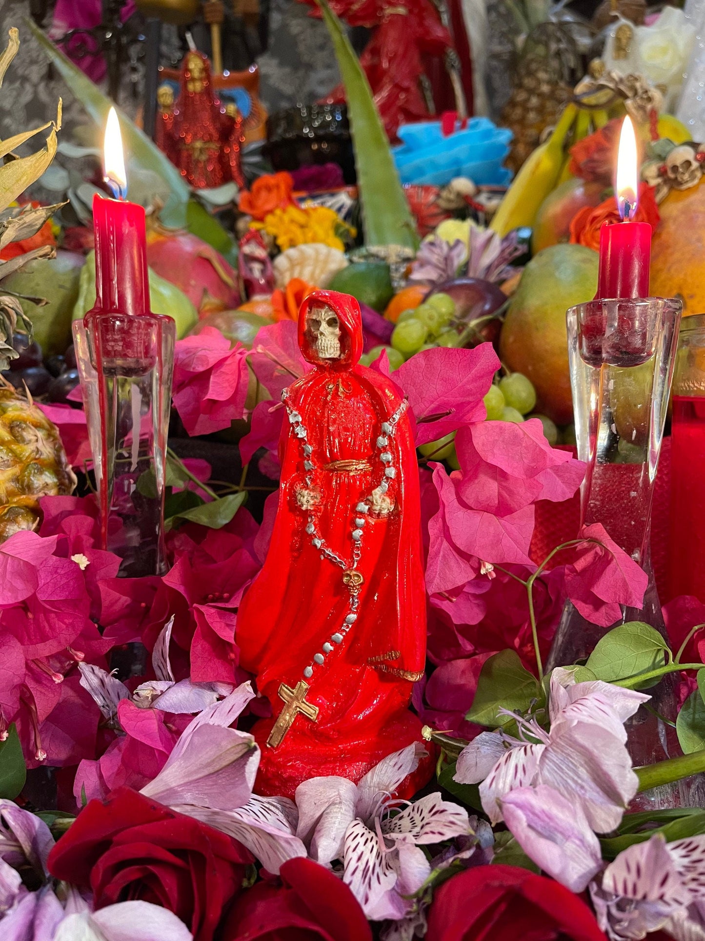 Santa Muerte Roja Rosary Statue + Baptized + Fixed + Made in Mexico + Rosario